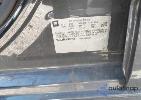 2014 Chevrolet Sonic Lt Auto z USA, uszkodzony, nr VIN 1G1JC5SH0E4205130